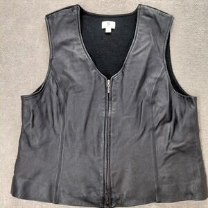 Apt 9 Genuine Lambskin Leather Zippered Sweater Back Vest Black Size XL Vintage